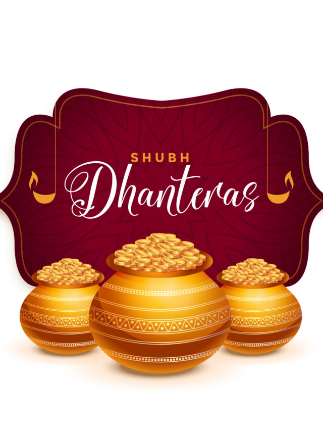 dhanteras festival greeting card with golden pot